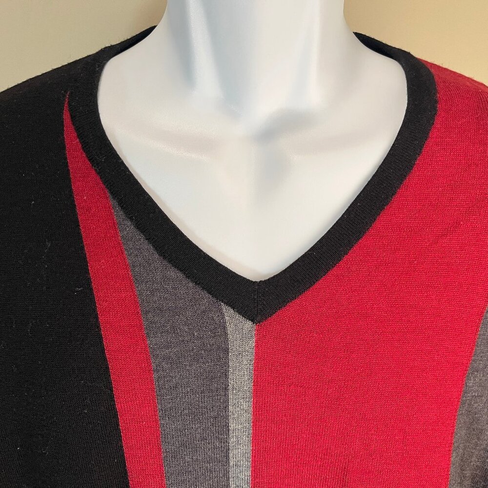 🧶 St. Croix Men’s 100% Wool V-Neck Sweater L Black Gray Red Long Sleeve ✨